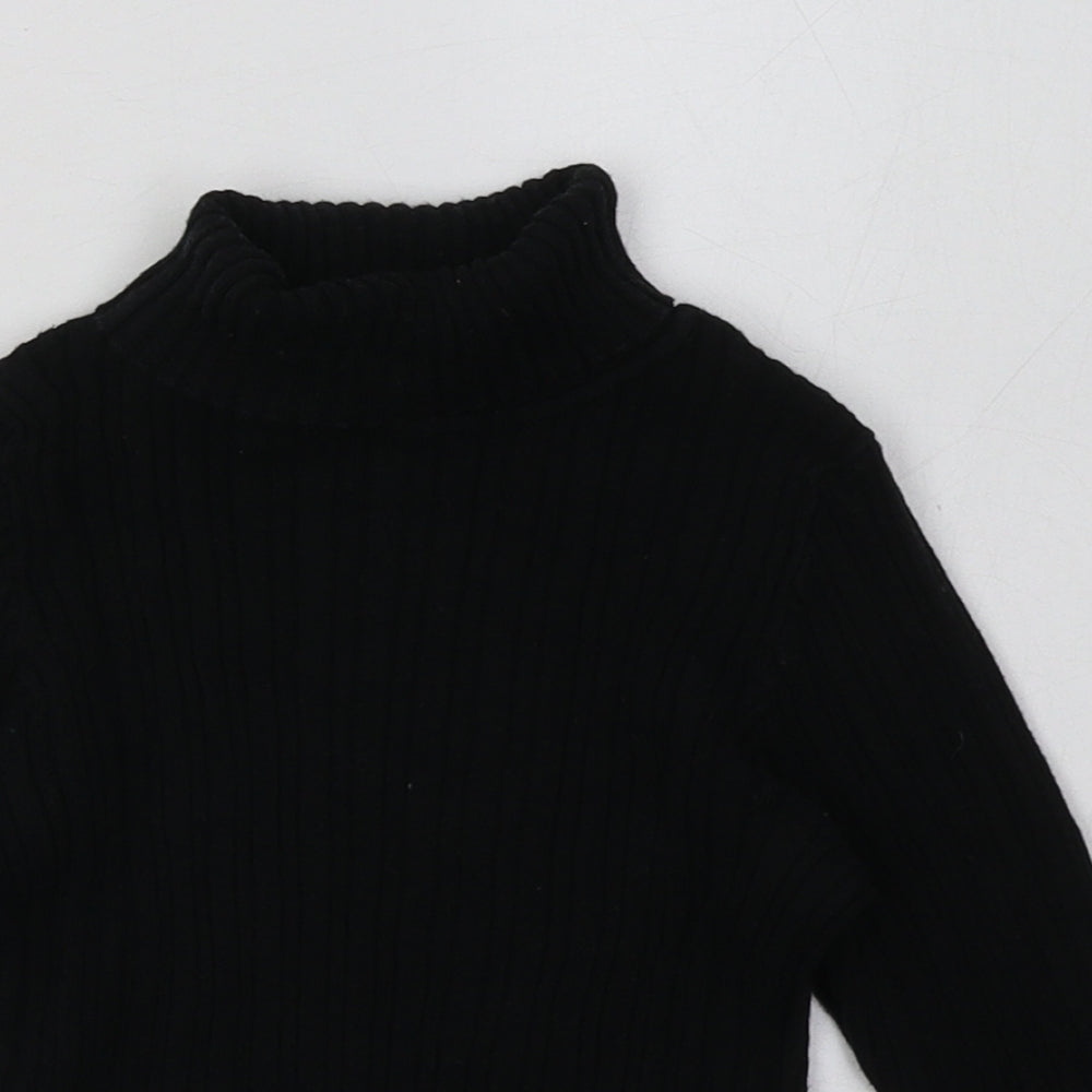 Nutmeg Girls Black  Cotton Basic Casual Size 5-6 Years Roll Neck Pullover