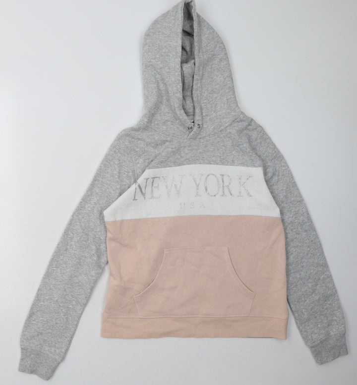 H&M Girls Grey Plaid Cotton Pullover Hoodie Size 14 Years Pullover - New York