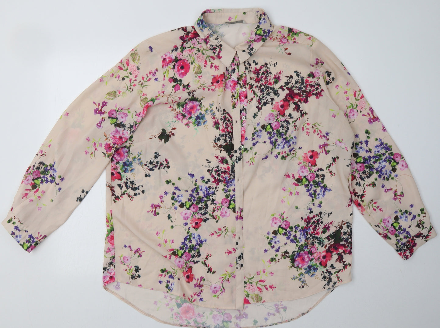 George Womens Beige Floral Polyester Basic Button-Up Size 20 Collared