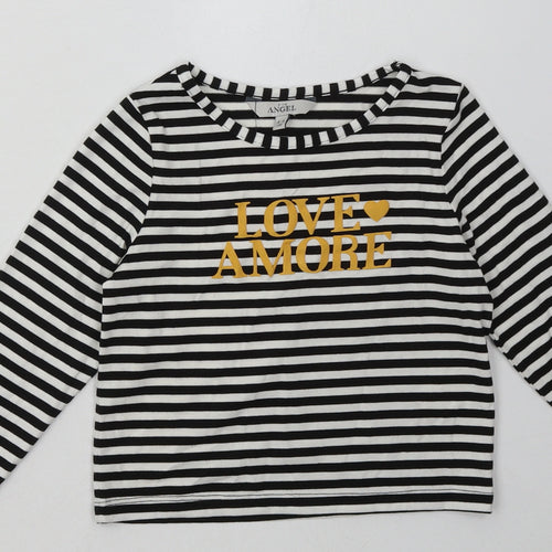 Peacocks Girls Black Striped Polyester Basic Casual Size 4-5 Years Crew Neck Pullover
