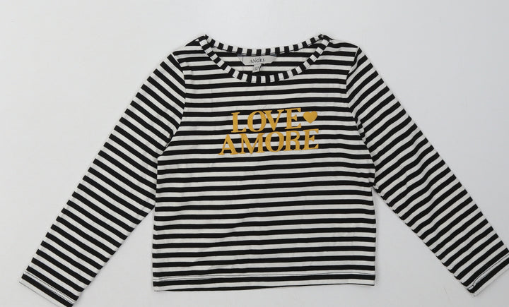 Peacocks Girls Black Striped Polyester Basic Casual Size 4-5 Years Crew Neck Pullover