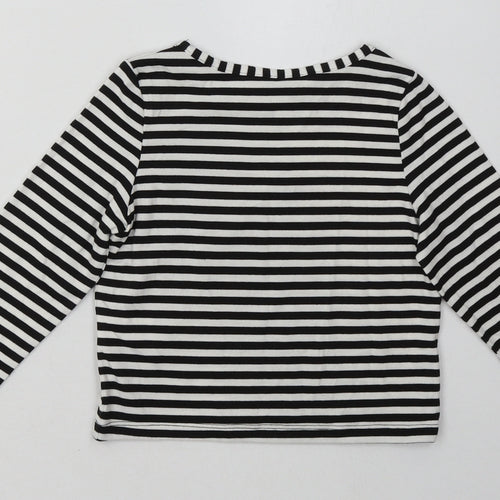 Peacocks Girls Black Striped Polyester Basic Casual Size 4-5 Years Crew Neck Pullover