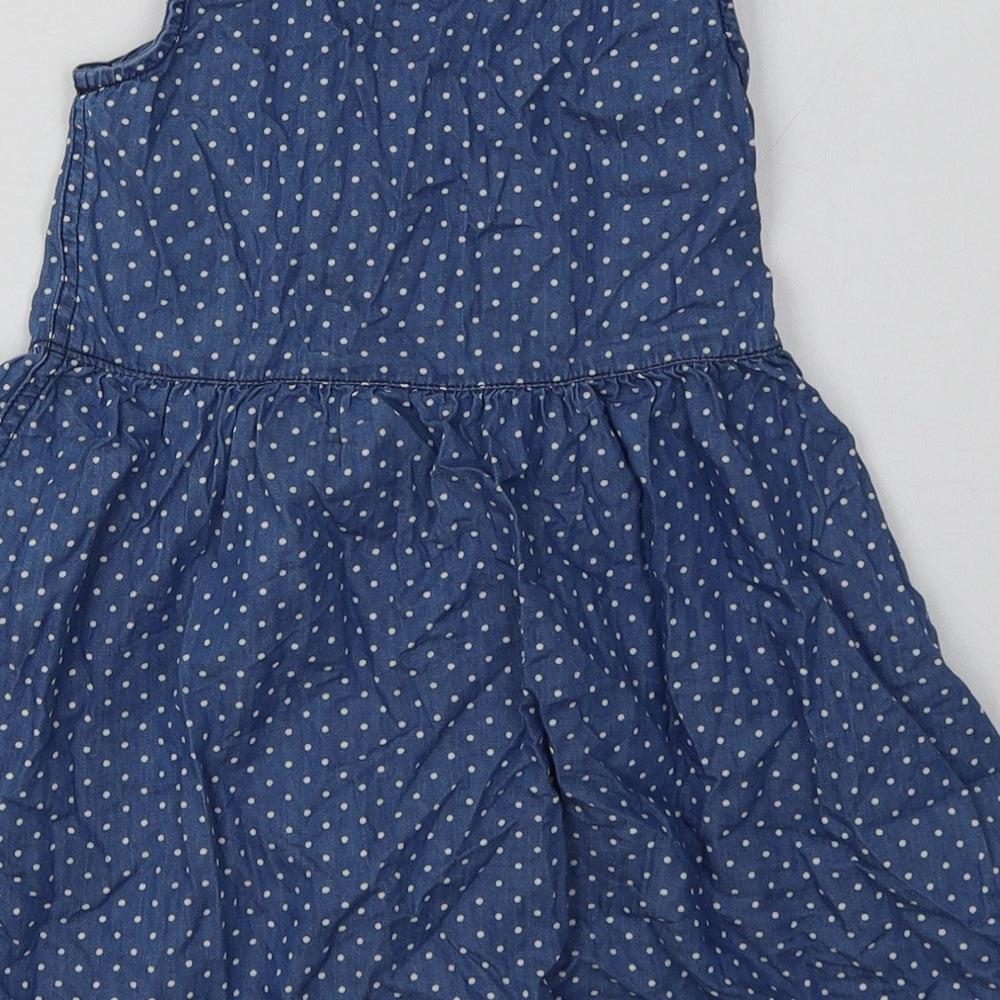 Peacocks Girls Blue Polka Dot Cotton A-Line  Size 4-5 Years  Crew Neck Button