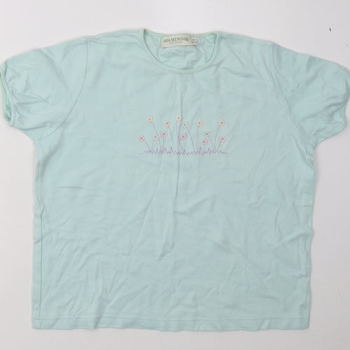 Holmewood Womens Blue Floral Cotton Basic T-Shirt Size M Crew Neck