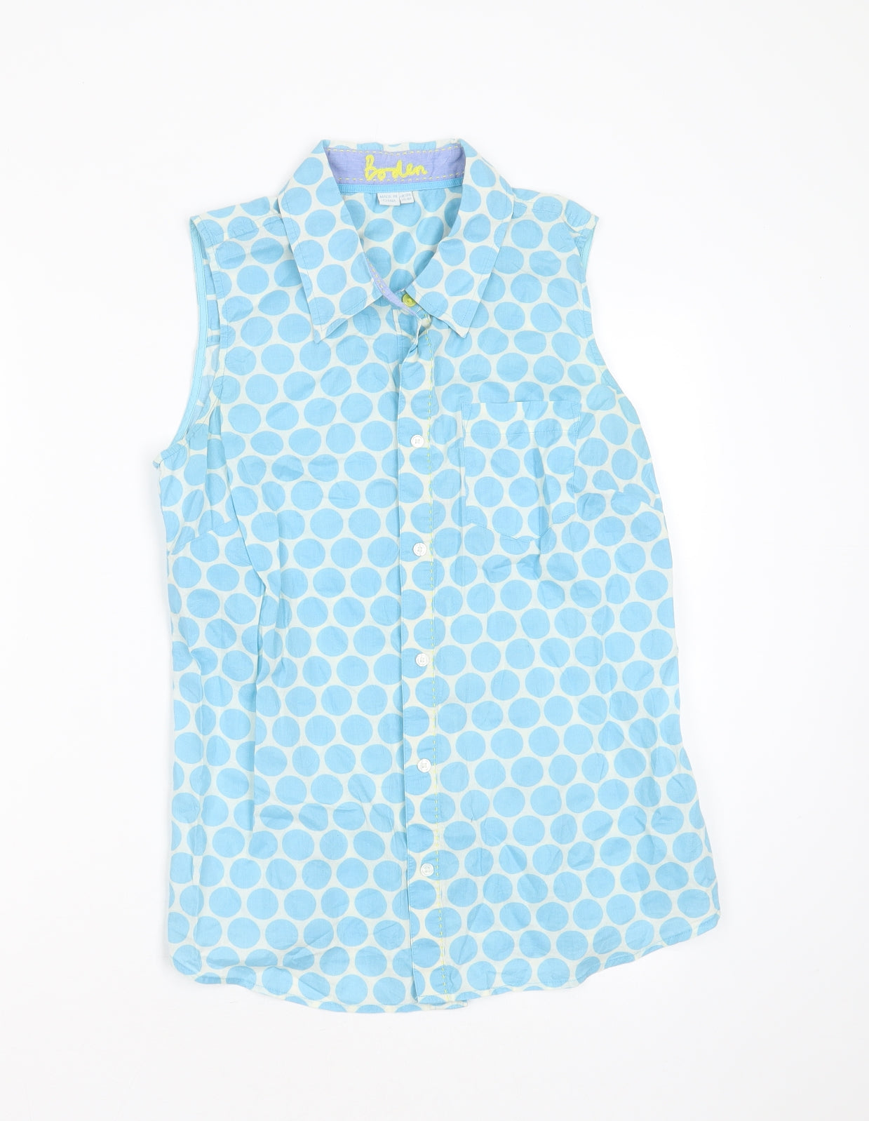 Boden Womens Blue Polka Dot Cotton Basic Blouse Size 12 Collared