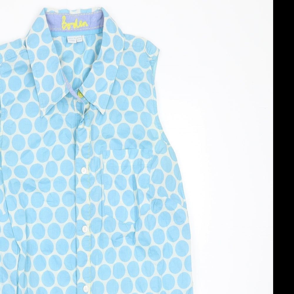 Boden Womens Blue Polka Dot Cotton Basic Blouse Size 12 Collared