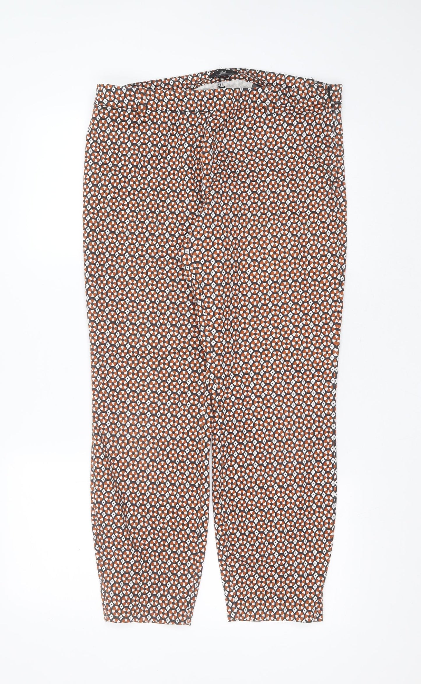 H&M Womens Black Geometric Cotton Trousers  Size 14 L26 in Slim
