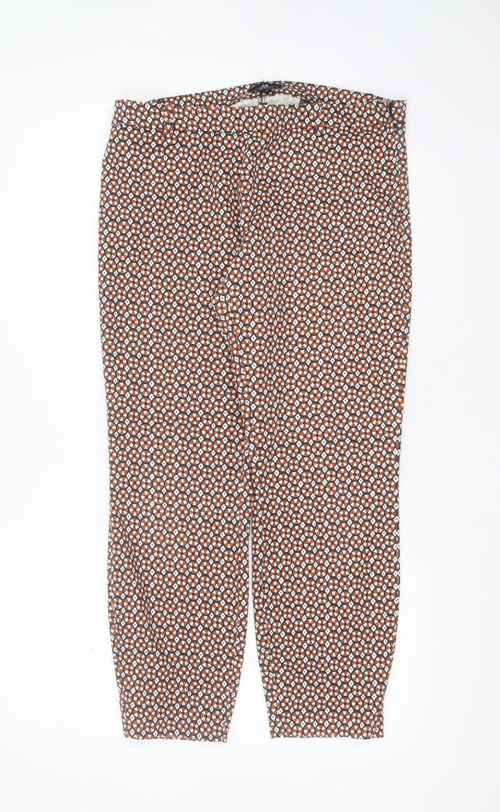 H&M Womens Black Geometric Cotton Trousers  Size 14 L26 in Slim