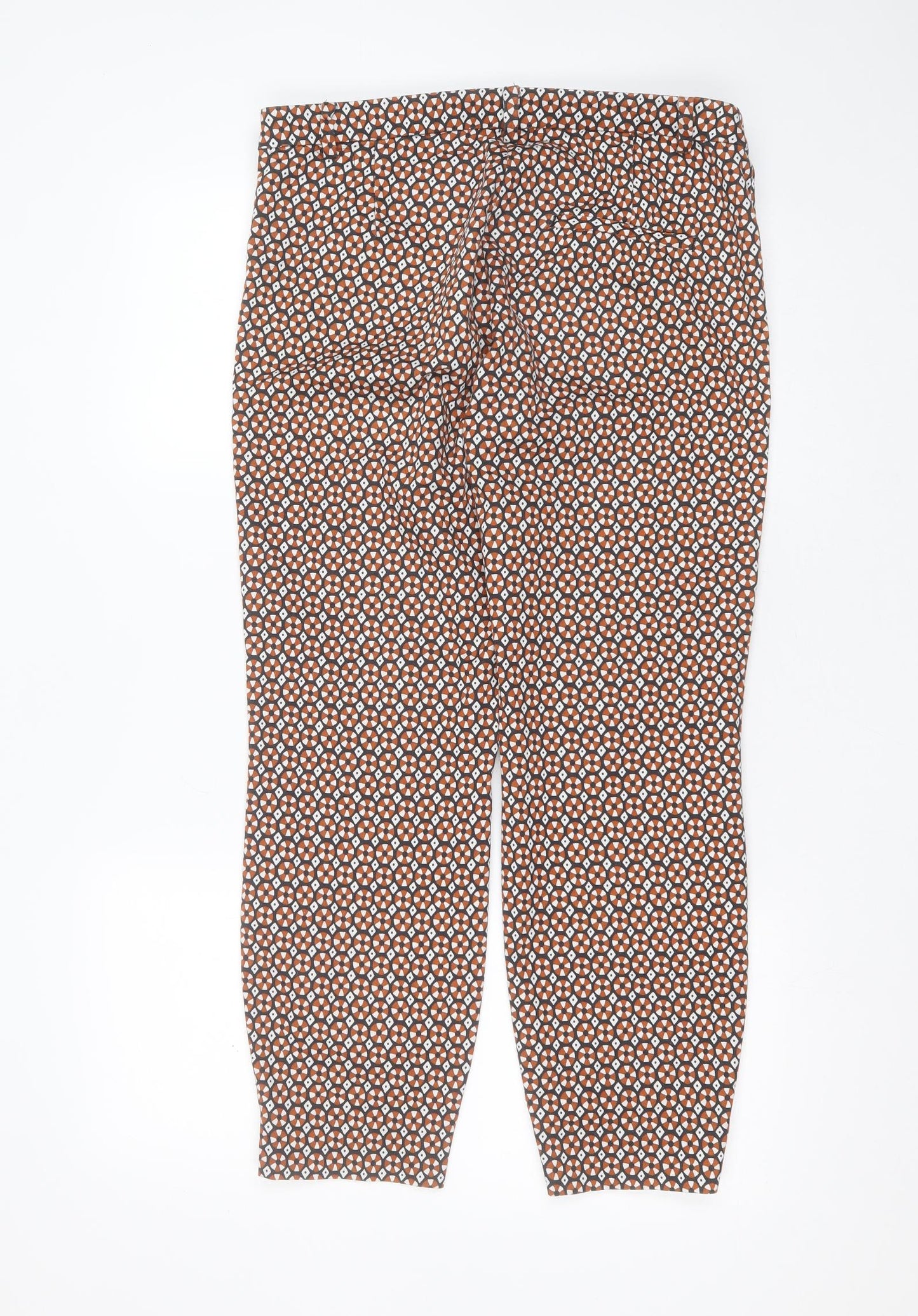H&M Womens Black Geometric Cotton Trousers  Size 14 L26 in Slim