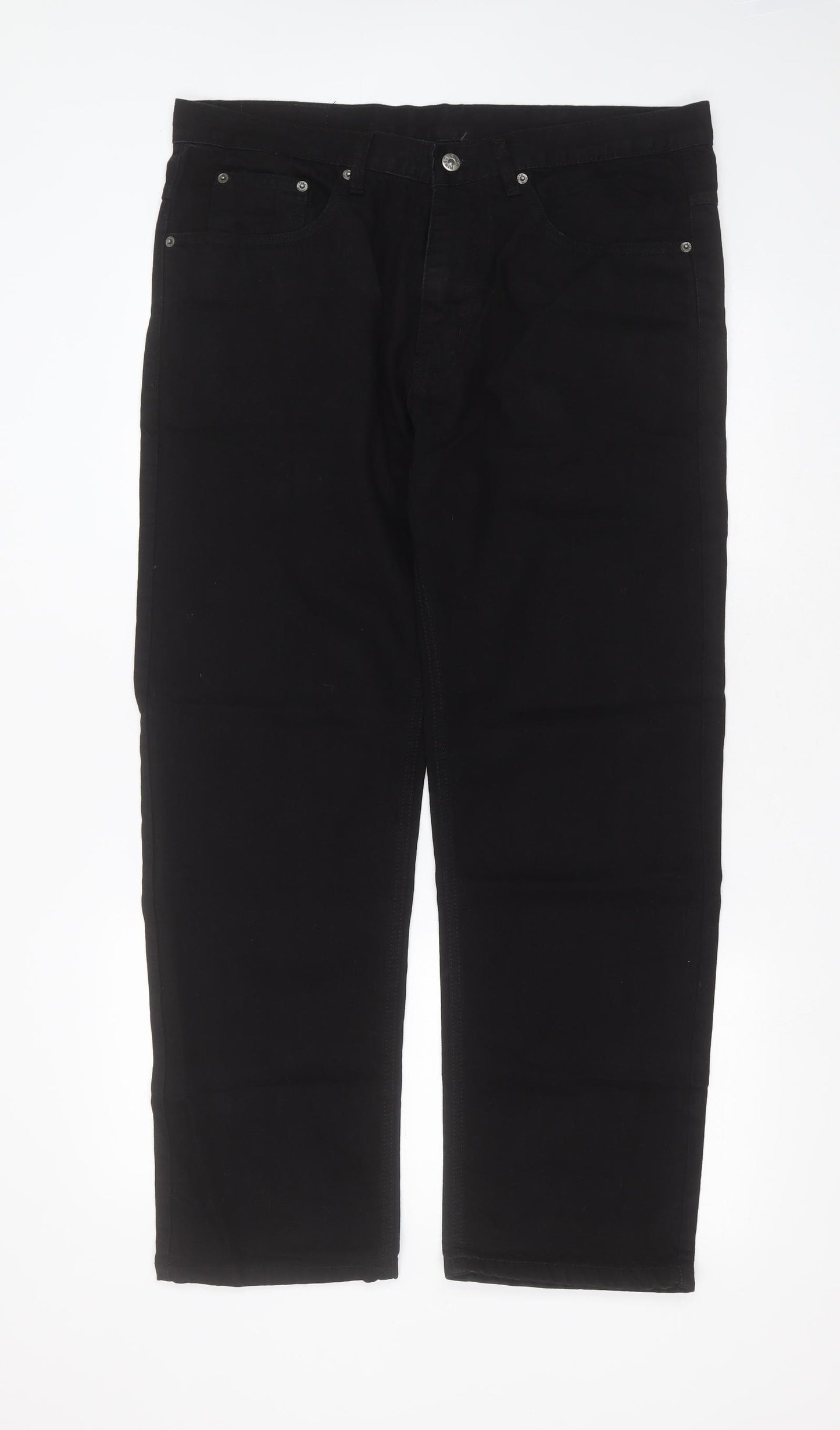 Euro Denim Mens Black  Cotton Straight Jeans Size 38 in L29 in Regular Zip