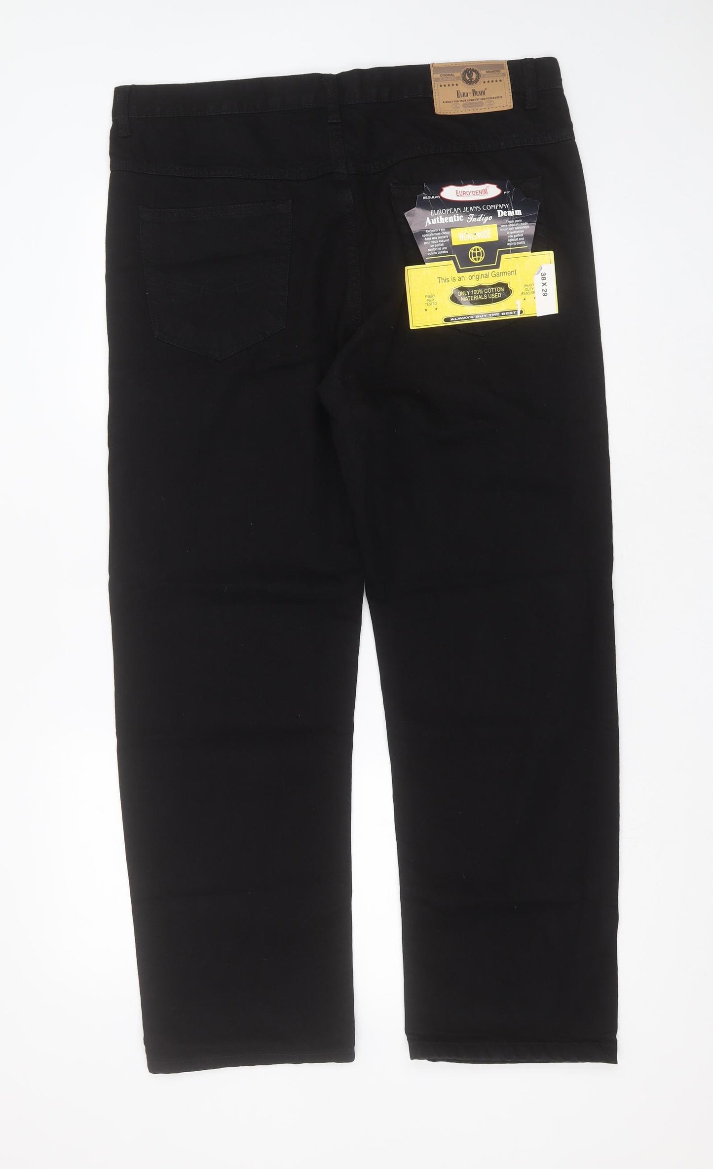 Euro Denim Mens Black  Cotton Straight Jeans Size 38 in L29 in Regular Zip