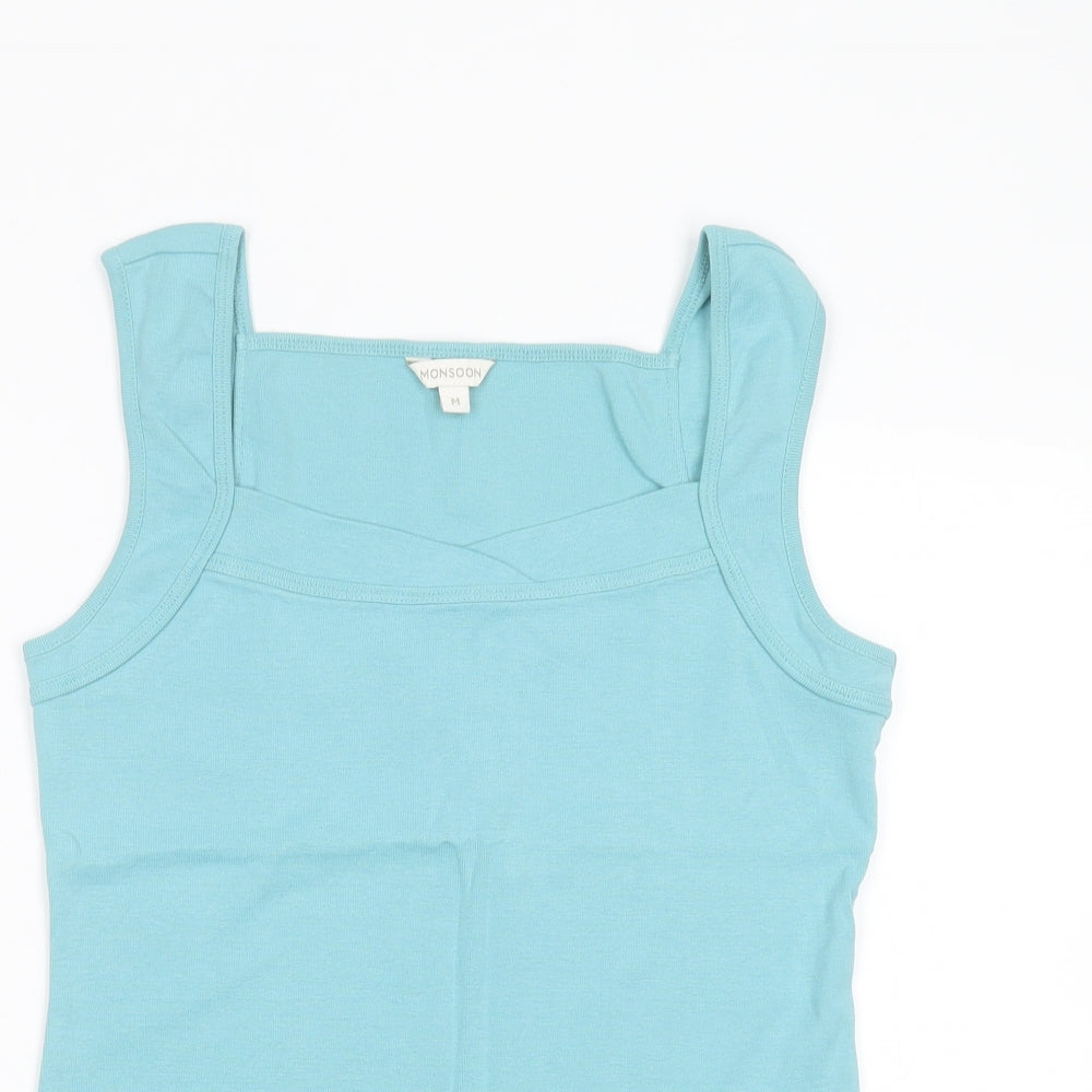 Monsoon Womens Green  Cotton Basic Tank Size M Square Neck