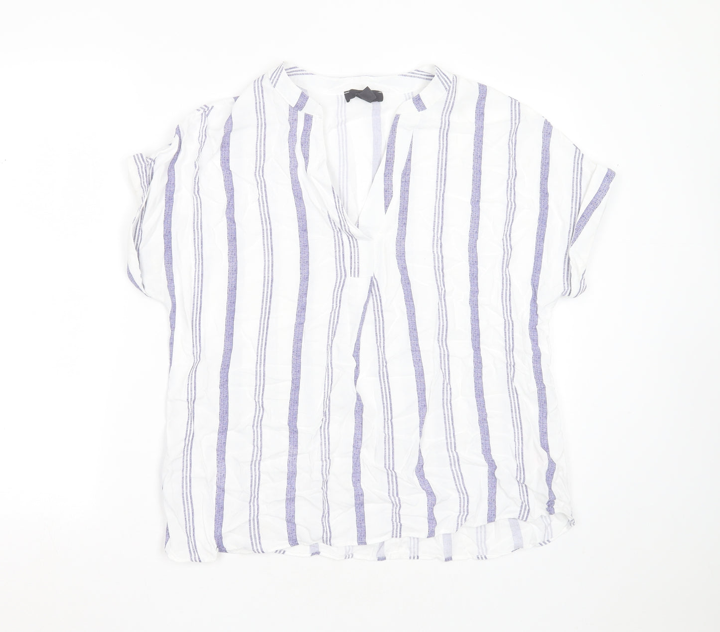 Primark Womens White Striped Viscose Basic Blouse Size 14 V-Neck