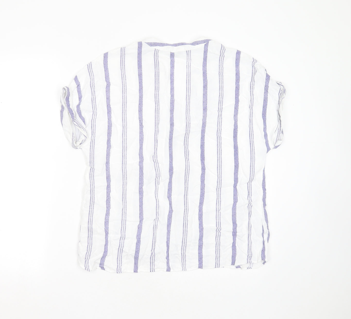 Primark Womens White Striped Viscose Basic Blouse Size 14 V-Neck