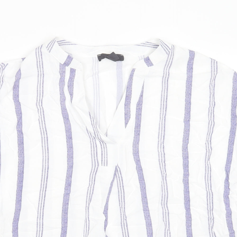 Primark Womens White Striped Viscose Basic Blouse Size 14 V-Neck