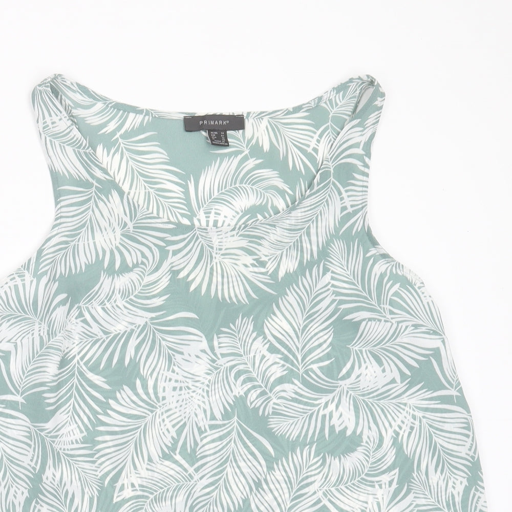 Primark Womens Green  Polyester Basic Blouse Size 14 Round Neck - leaf print