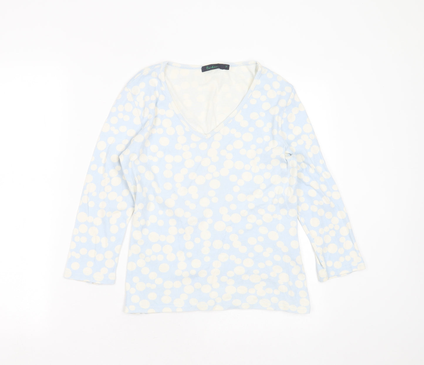 Boden Womens Blue Polka Dot Cotton Basic T-Shirt Size M V-Neck