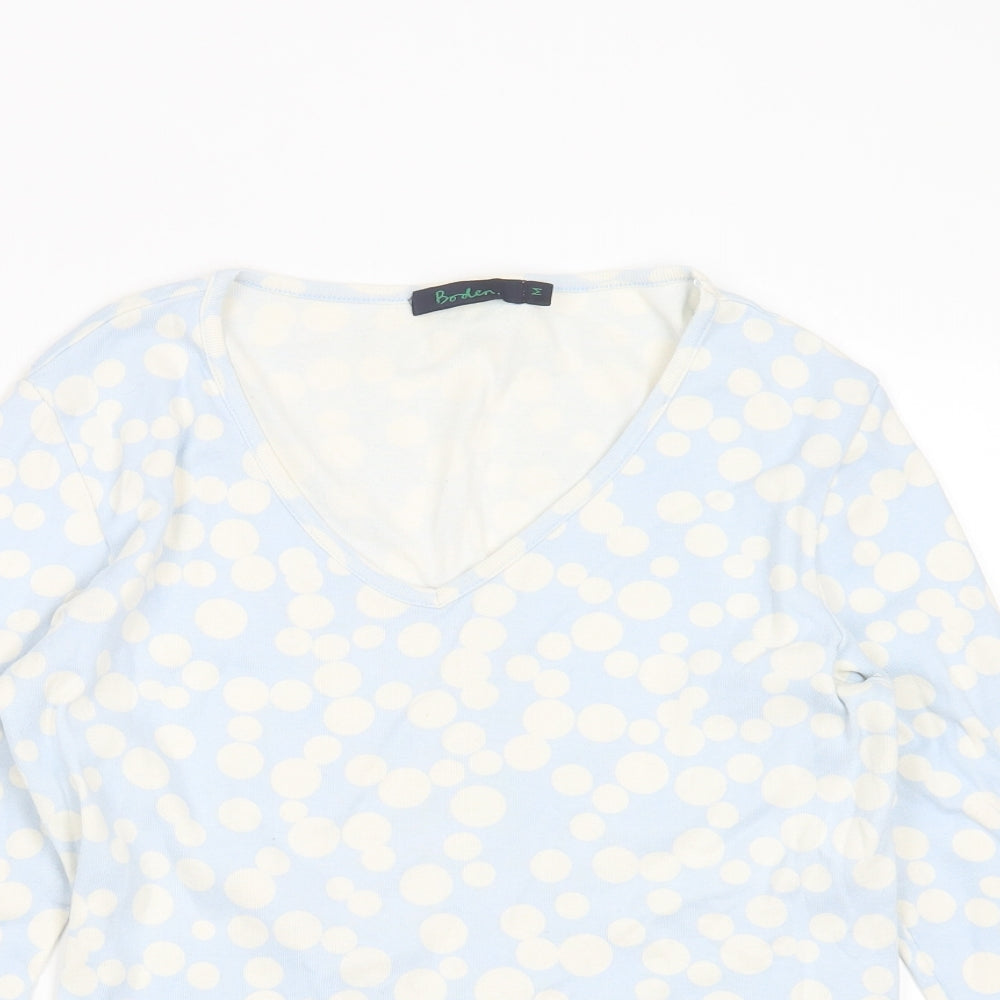 Boden Womens Blue Polka Dot Cotton Basic T-Shirt Size M V-Neck