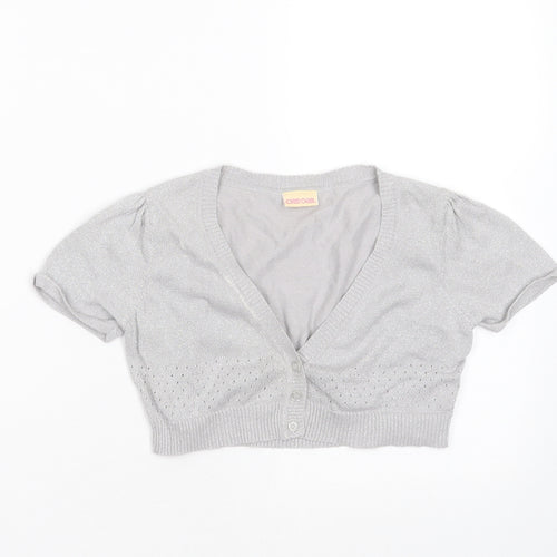Cherokee Girls Silver V-Neck  Cotton Shrug Jumper Size 8-9 Years  Button