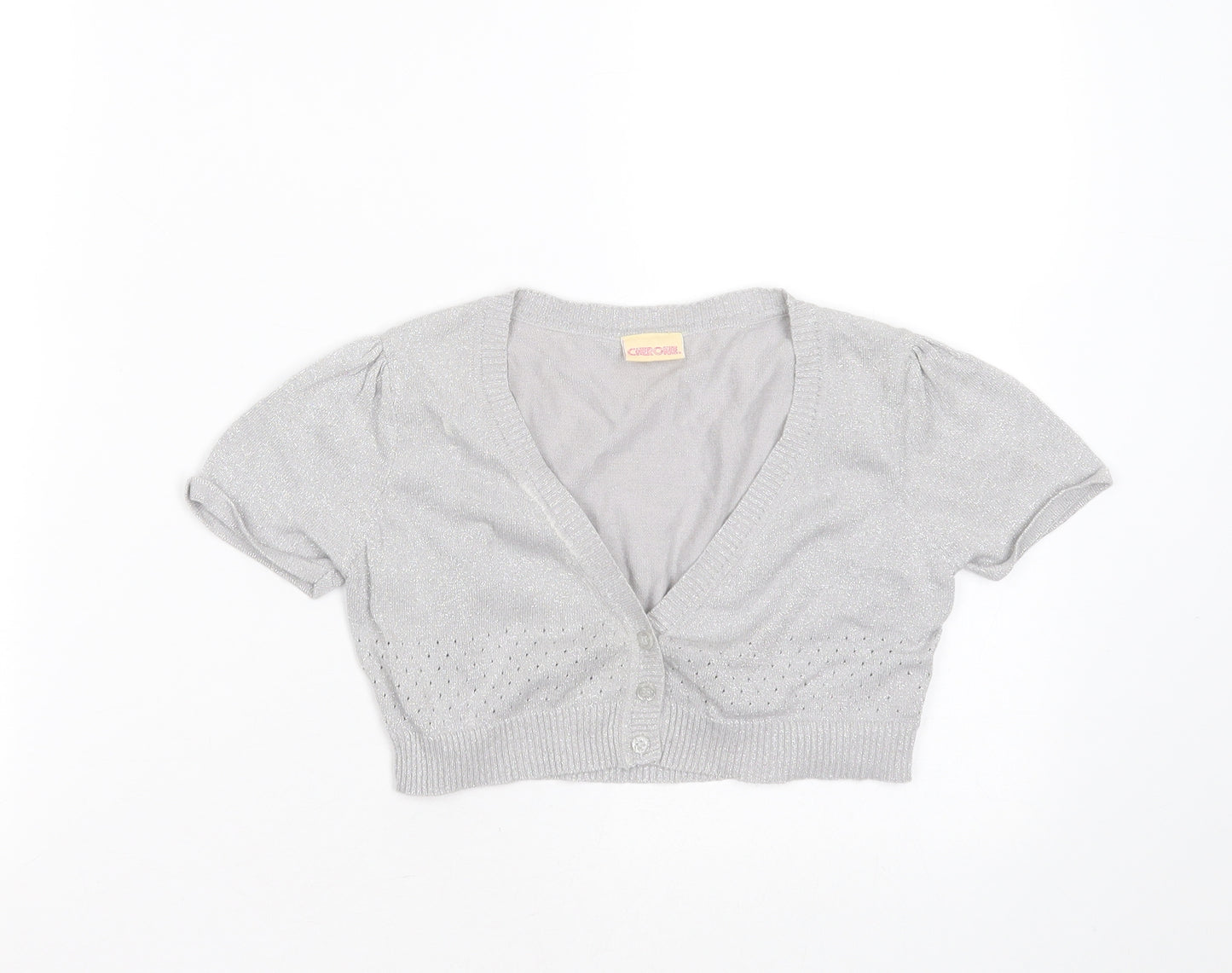 Cherokee Girls Silver V-Neck  Cotton Shrug Jumper Size 8-9 Years  Button