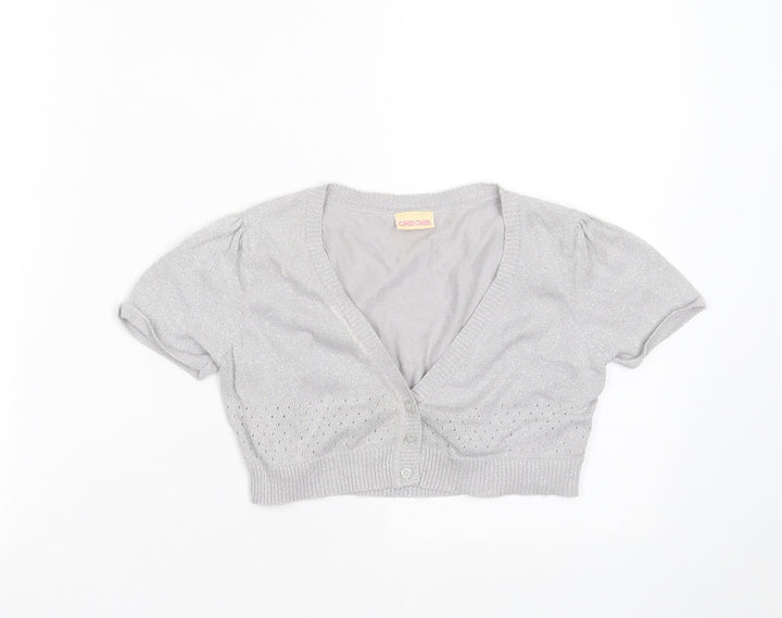 Cherokee Girls Silver V-Neck  Cotton Shrug Jumper Size 8-9 Years  Button