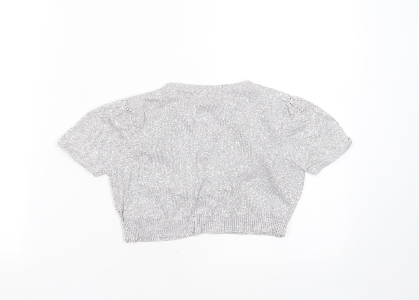 Cherokee Girls Silver V-Neck  Cotton Shrug Jumper Size 8-9 Years  Button