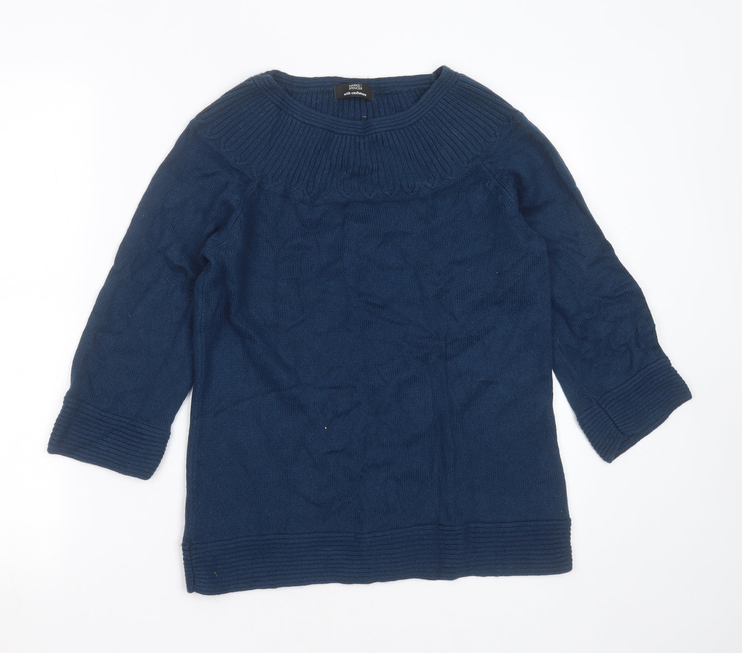 Marks and Spencer Womens Blue Round Neck  Cotton Pullover Jumper Size 10