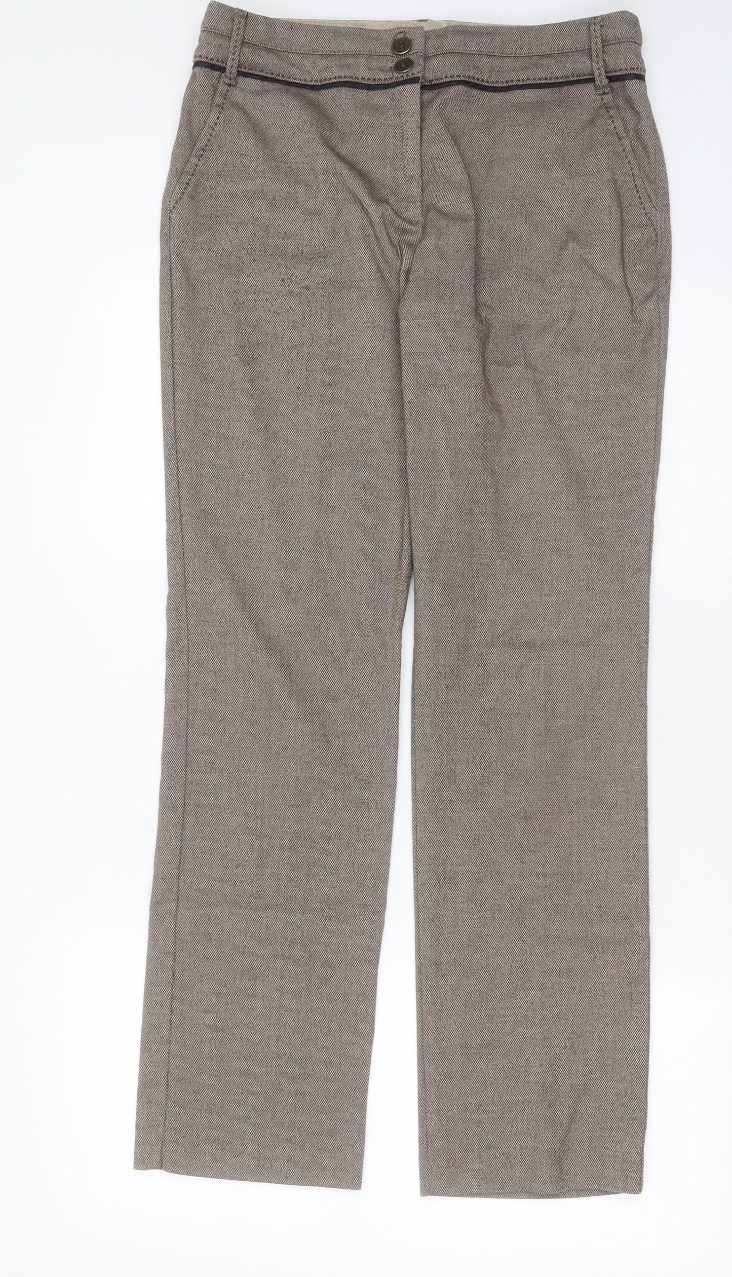 Marks and Spencer Womens Brown Geometric Polyester Trousers  Size 12 L29 in Regular Zip