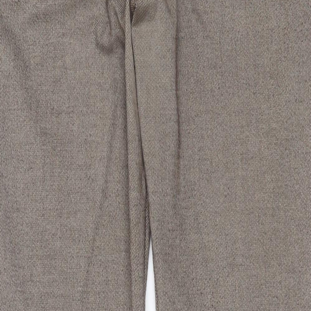 Marks and Spencer Womens Brown Geometric Polyester Trousers  Size 12 L29 in Regular Zip