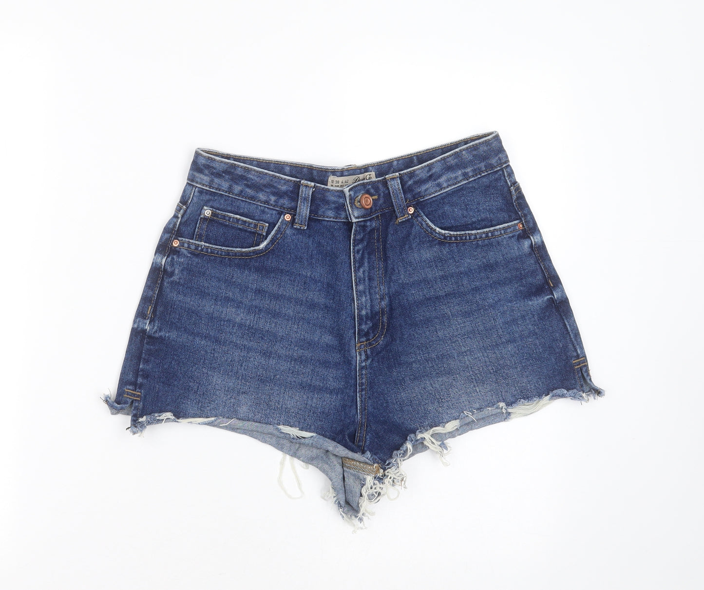 Primark Womens Blue  Cotton Hot Pants Shorts Size 10  Regular Zip - distressed