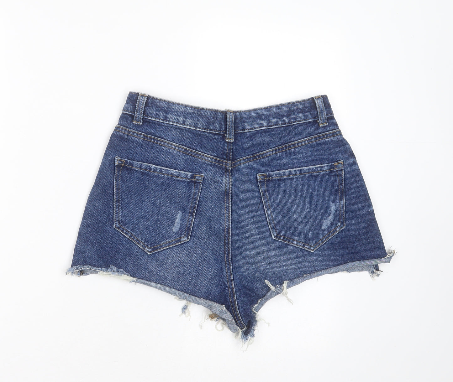 Primark Womens Blue  Cotton Hot Pants Shorts Size 10  Regular Zip - distressed
