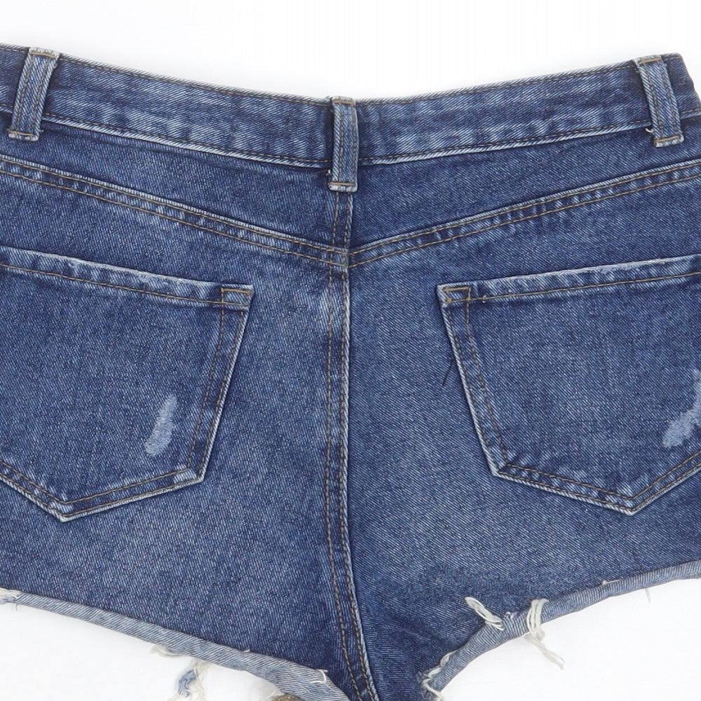 Primark Womens Blue  Cotton Hot Pants Shorts Size 10  Regular Zip - distressed