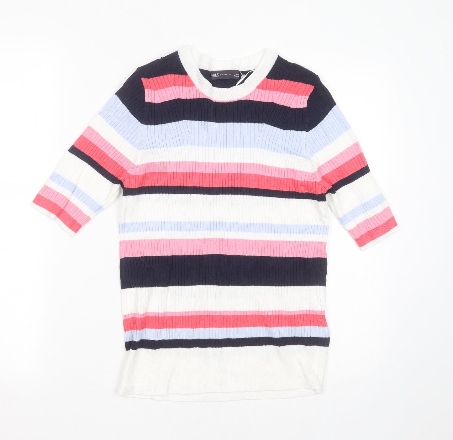 Marks and Spencer Womens Multicoloured Round Neck Striped Viscose Pullover Jumper Size 16