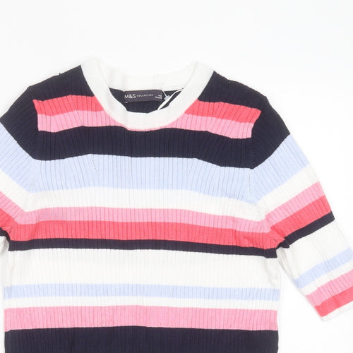 Marks and Spencer Womens Multicoloured Round Neck Striped Viscose Pullover Jumper Size 16