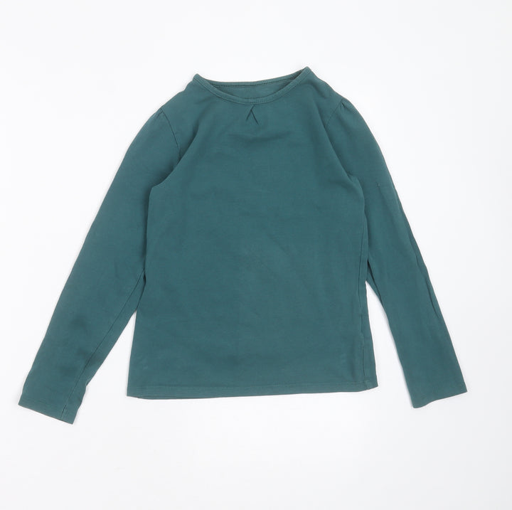 Vertbaudet Girls Green Cotton Basic T-Shirt Size 10 Years Round Neck