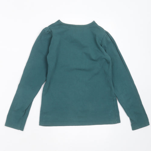 Vertbaudet Girls Green  Cotton Basic T-Shirt Size 10 Years Round Neck