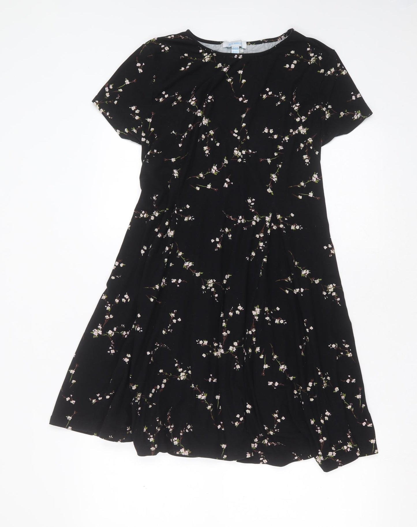 Bluevanilla Womens Black Floral Polyester Skater Dress  Size 16  Round Neck