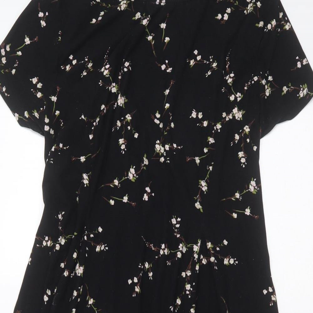 Bluevanilla Womens Black Floral Polyester Skater Dress  Size 16  Round Neck