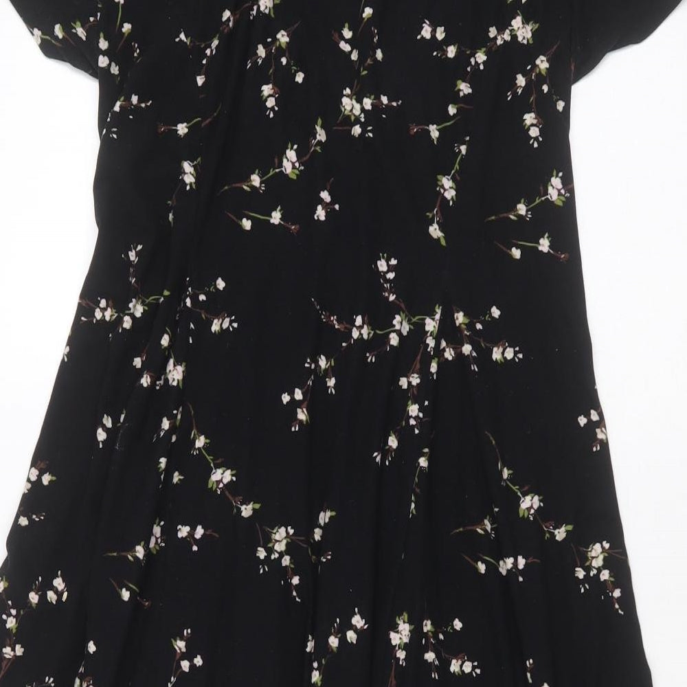Bluevanilla Womens Black Floral Polyester Skater Dress  Size 16  Round Neck