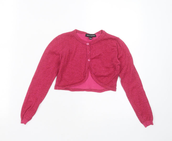 girls fashion Girls Purple Round Neck  Polyester Blend Shrug Jumper Size 5-6 Years  Button