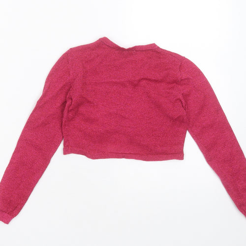 girls fashion Girls Purple Round Neck  Polyester Blend Shrug Jumper Size 5-6 Years  Button