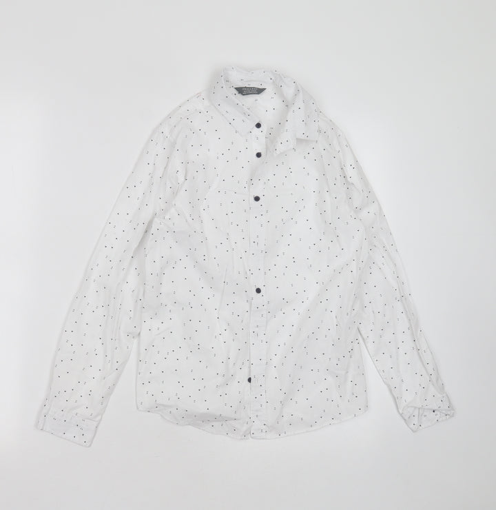Primark Boys White Geometric Cotton Basic Button-Up Size 10-11 Years Collared Button