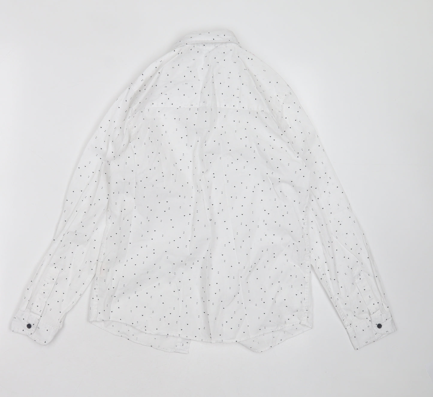 Primark Boys White Geometric Cotton Basic Button-Up Size 10-11 Years Collared Button