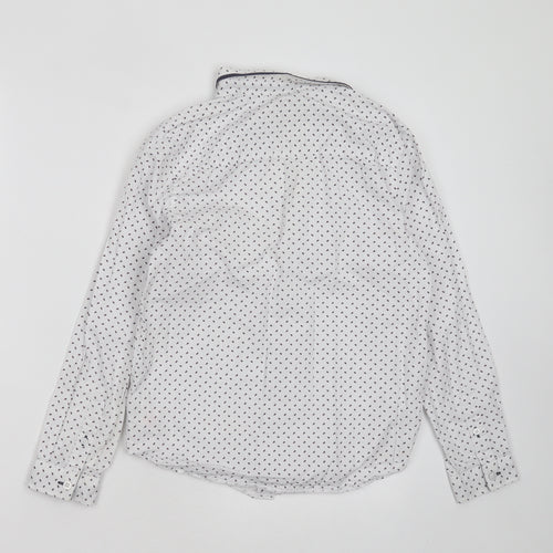 F&F Boys White Geometric Cotton Basic Button-Up Size 10-11 Years Collared Button