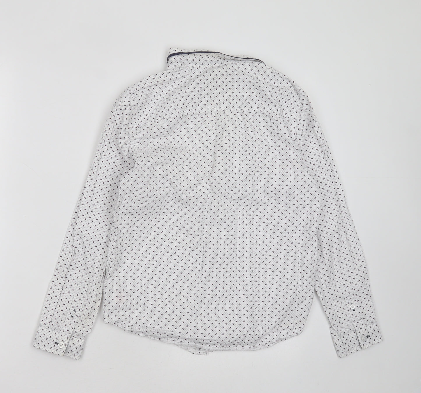 F&F Boys White Geometric Cotton Basic Button-Up Size 10-11 Years Collared Button