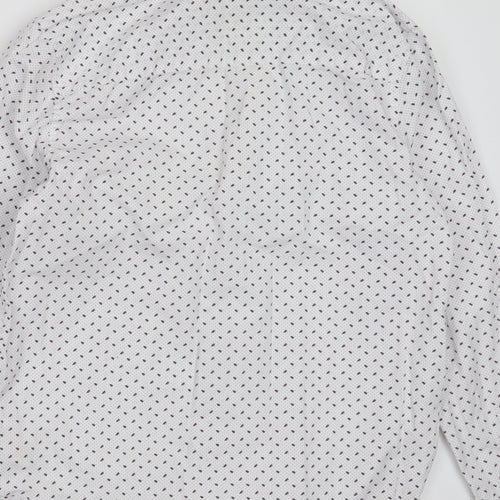 F&F Boys White Geometric Cotton Basic Button-Up Size 10-11 Years Collared Button