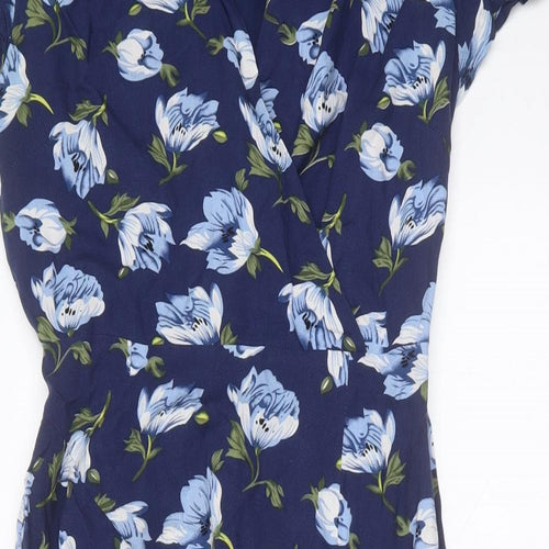 Louche Womens Blue Floral Viscose Sheath  Size 8  V-Neck