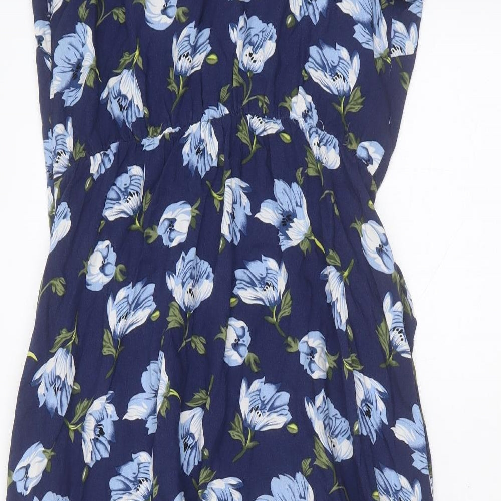 Louche Womens Blue Floral Viscose Sheath  Size 8  V-Neck