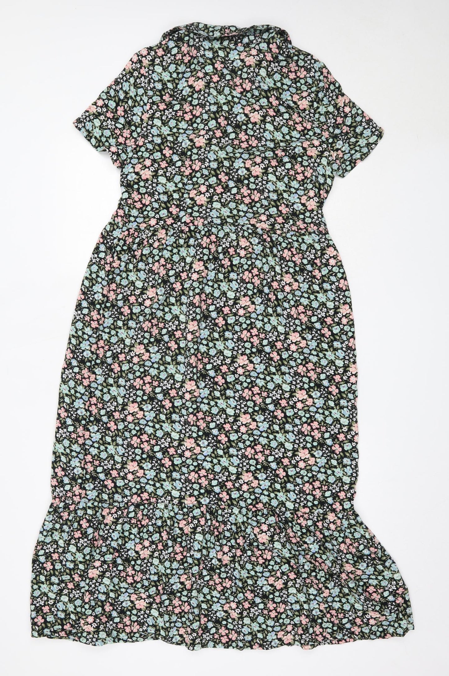 TU Womens Black Floral Viscose Fit & Flare  Size 8  Collared