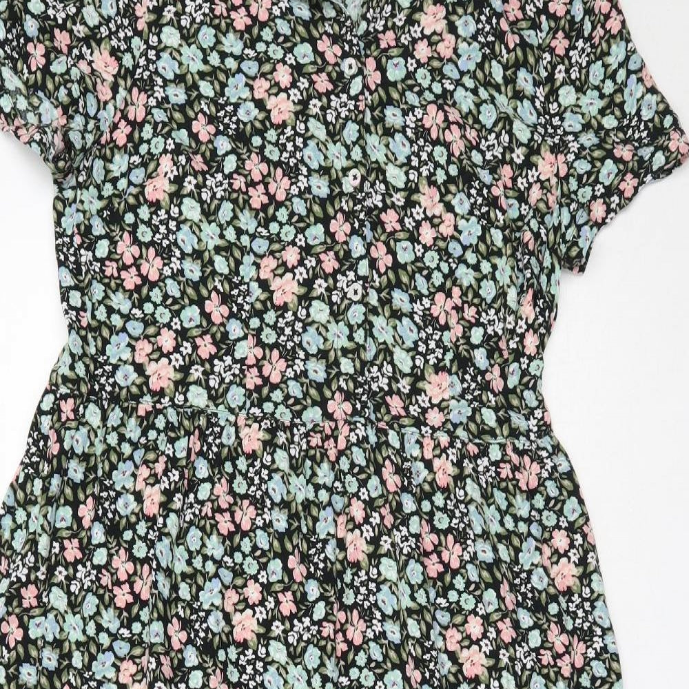 TU Womens Black Floral Viscose Fit & Flare  Size 8  Collared